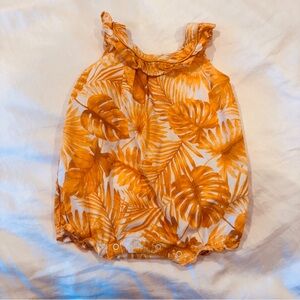 Janie and Jack Golden Tropical Leaf Print Baby Romper Spring Summer EUC